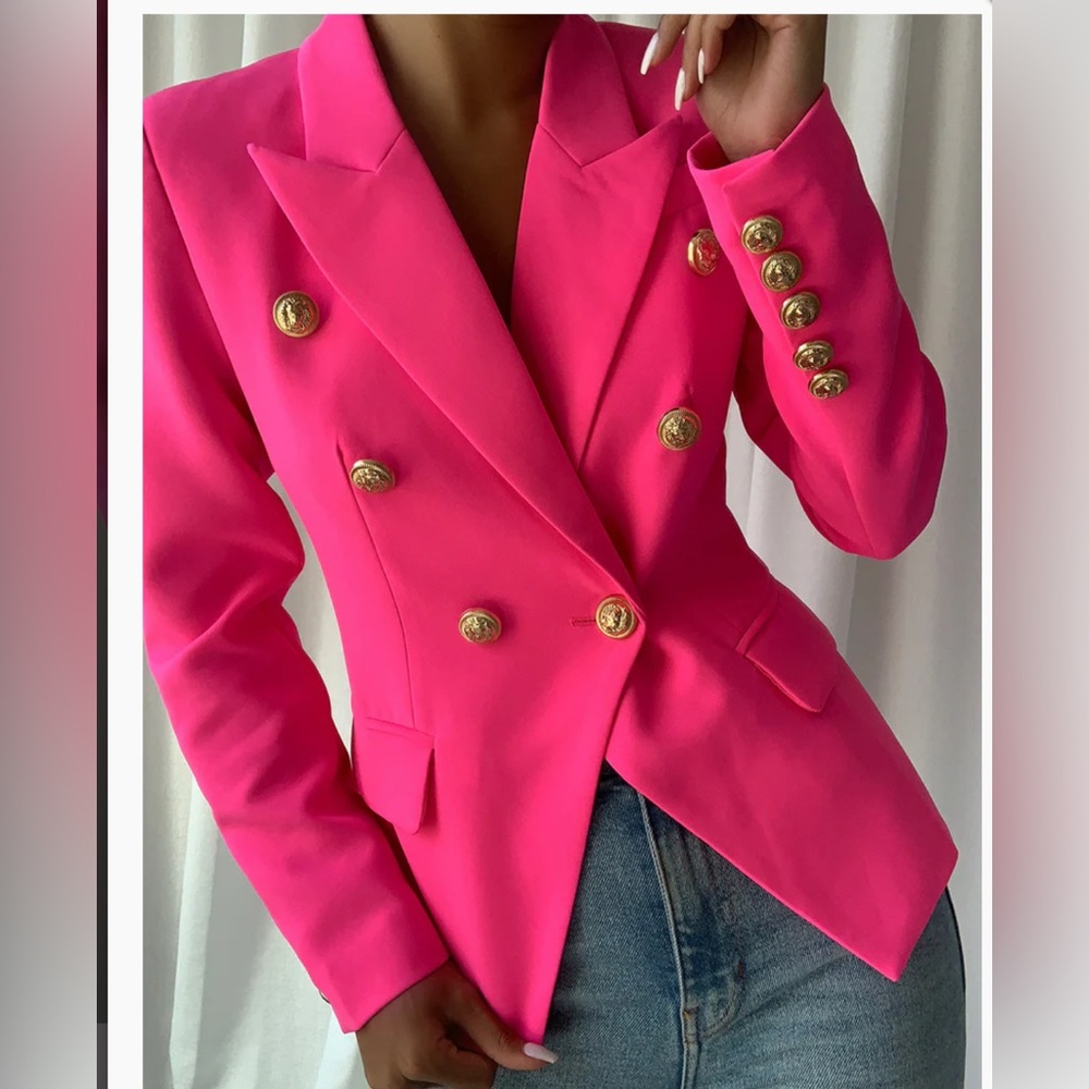 Brand new bright pink Button-Embellished Double-Breasted Blazer women’s blazer